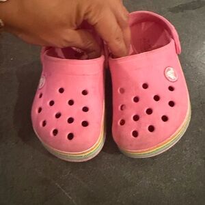 CROCS Kids Pink Clogs with Rainbow Sole
